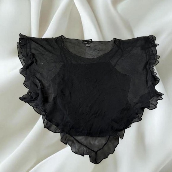 Spenser Jeremy Tops - Spenser Jeremy 100% silk black poncho blouse with built in cami tank top y2k